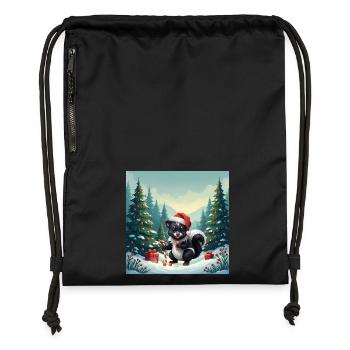Moufette de Noël dans la forêt enneigée - Sac à cordon en polyester recyclé - noir - Devant