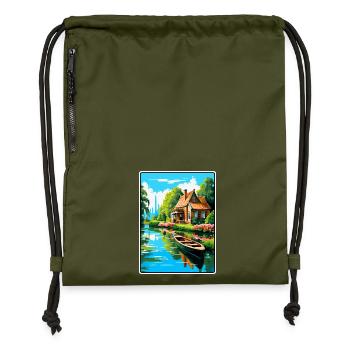 Giethoorn Riverside Cottage en été fleuri - Sac à cordon en polyester recyclé - military green - Devant