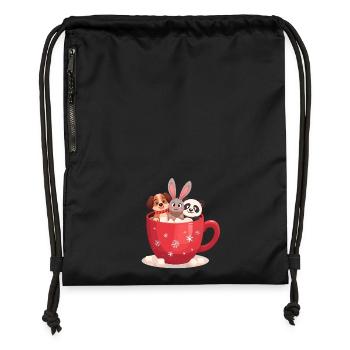 Trio de chocolats chauds – Mignons animaux des Fêtes - Sac à cordon en polyester recyclé - noir - Devant