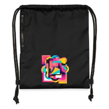Géométrie des couleurs kaléidoscopique abstraite - Sac à cordon en polyester recyclé - noir - Devant