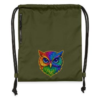 Owl | Tawny Owl | Rainbow Owl Magic - Gymsac made from recycled material - military green - Front
