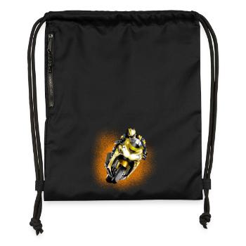 Racer jaune sur moto - Sac à cordon en polyester recyclé - noir - Devant