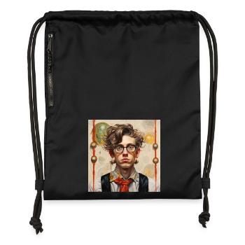 Young man in vintage style glasses tangled hair - Gymsac made from recycled material - black - Front