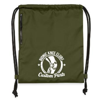 Bionischer Knie-Ersatz Knieoperation Geschenk - Turnbeutel aus Recycling-Material - military Green - Vorne