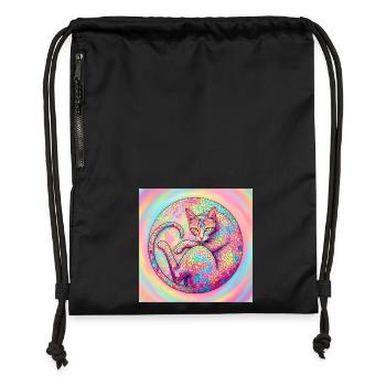 Pastel Mosaic Cat Gentle and Artful - Gymsac made from recycled material - black - Front