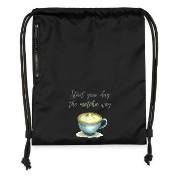 Start Your Day the Matcha Way Watercolour Art - Gymsac made from recycled material - black - Front