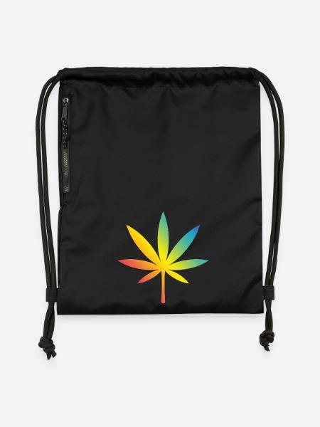 Cannabis / Marihuana / Hanf (Rainbow / Verlauf) - Turnbeutel aus Recycling-Material - Schwarz