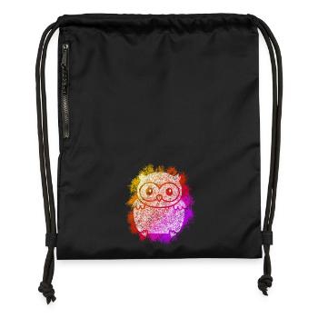 Hibou Zentangle - Sac à cordon en polyester recyclé - noir - Devant