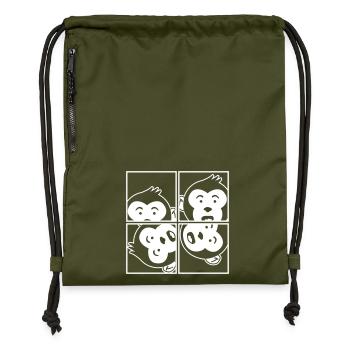 Monkey in Picture Frame – Banana Jungle Photo Art - Gymsac made from recycled material - military green - Front