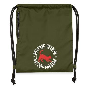 Antifascist Cat Friends - Against the Right - Gymsac made from recycled material - military green - Front