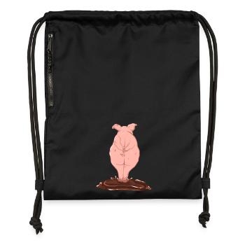 Pink pig from behind - Gymsac made from recycled material - black - Front