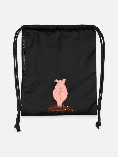 Pink pig from behind - Gymsac made from recycled material - black