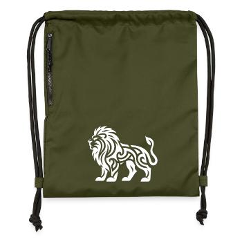 Lion with wild mane tattoo style - Gymsac made from recycled material - military green - Front