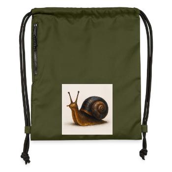 Schnecke mit blauer Schimmerschale - Turnbeutel aus Recycling-Material - military Green - Vorne