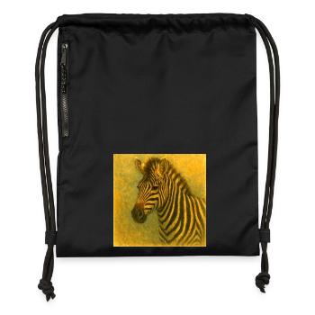 Zebra in goldenen Tönen - Turnbeutel aus Recycling-Material - Schwarz - Vorne