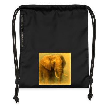Golden Elephant in Painted Style - Gymsac made from recycled material - black - Front