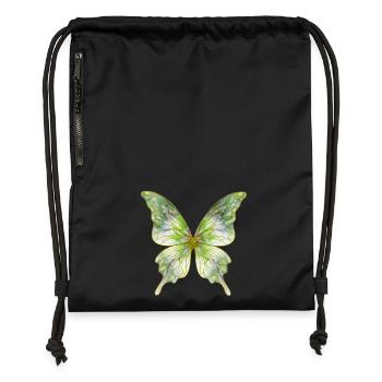 Grüner Aquarellschmetterling Glanz - Turnbeutel aus Recycling-Material - Schwarz - Vorne