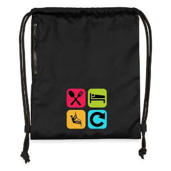 Essen, schlafen, klettern, wiederholen, lustiges Zitat, Fels, - Turnbeutel aus Recycling-Material - Schwarz - Vorne