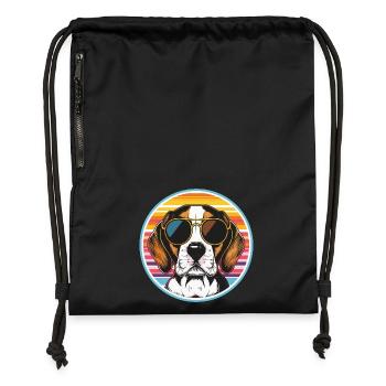 Sonnenbrillen-Hund im Retro-Streifenlook - Turnbeutel aus Recycling-Material - Schwarz - Vorne