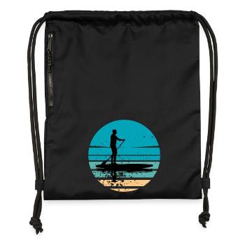 Paddleboard mit maritimer Atmosphäre im Retro-Stil - Turnbeutel aus Recycling-Material - Schwarz - Vorne