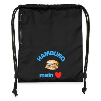 Hambourg ❤️, Fish Rolls Love ! Fischkopp - Sac à cordon en polyester recyclé - noir - Devant