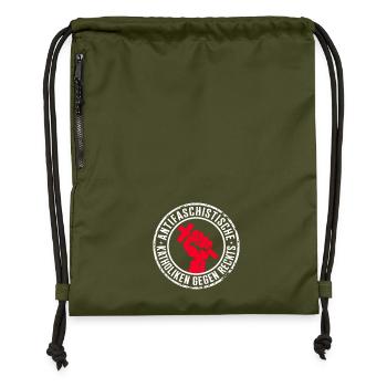 Anti-fascist Catholics against the right - Gymsac made from recycled material - military green - Front