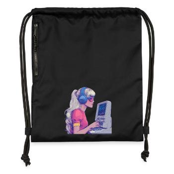 Retro Gamer Girl im Neonstil - Turnbeutel aus Recycling-Material - Schwarz - Vorne