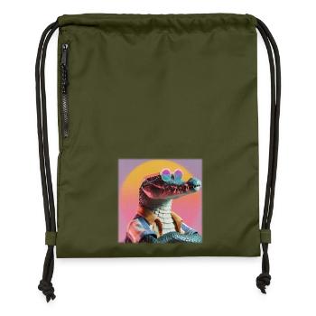 Retro Krokodil – Cooles Vintage Hawaii Design - Turnbeutel aus Recycling-Material - military Green - Vorne