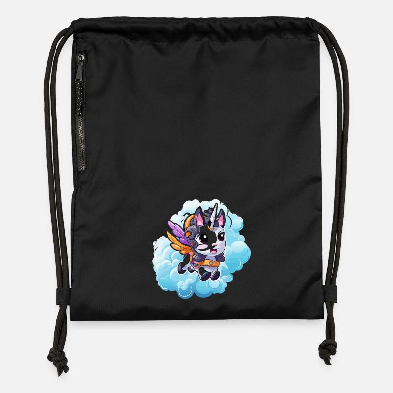 Little Unicorn Pony Cloud Flight - Gymsac made from recycled material - black