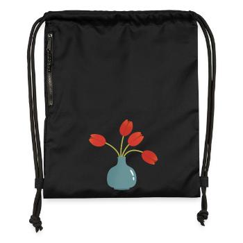 Éclatement de tulipe dans un vase turquoise - Sac à cordon en polyester recyclé - noir - Devant