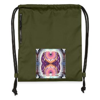 Kreismandala Reflexion in Neonfarben - Turnbeutel aus Recycling-Material - military Green - Vorne