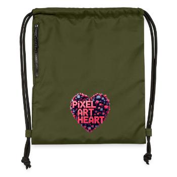 Pixel Art Heart Collage - Gymsac made from recycled material - military green - Front