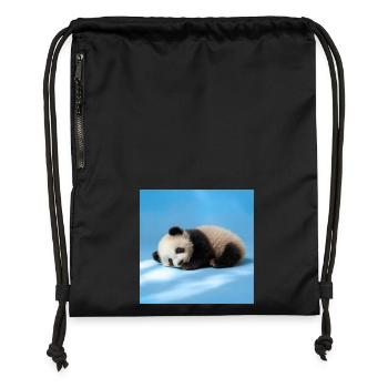Blauer schlafender Panda - Turnbeutel aus Recycling-Material - Schwarz - Vorne