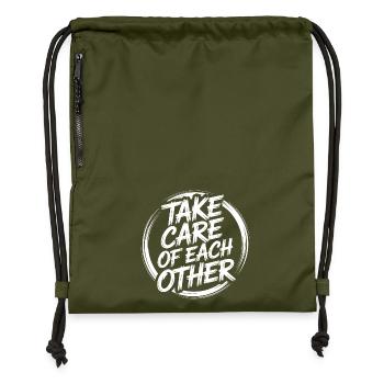 Prenez soin les uns des autres - Sac à cordon en polyester recyclé - military green - Devant