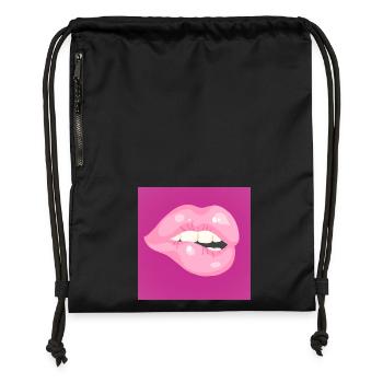 Glossy Pink Lip Bite on Magenta - Gymsac made from recycled material - black - Front