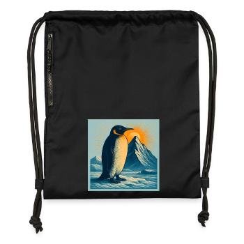 Polarstrand-Pinguin im Sonnenaufgang - Turnbeutel aus Recycling-Material - Schwarz - Vorne