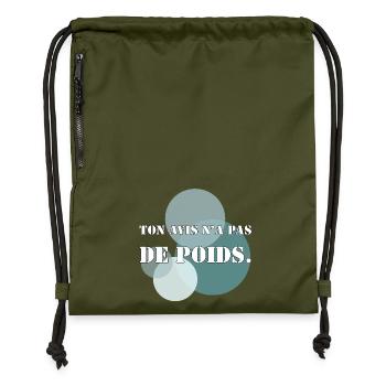 DEINE MEINUNG HAT KEIN GEWICHT. - Turnbeutel aus Recycling-Material - military Green - Vorne