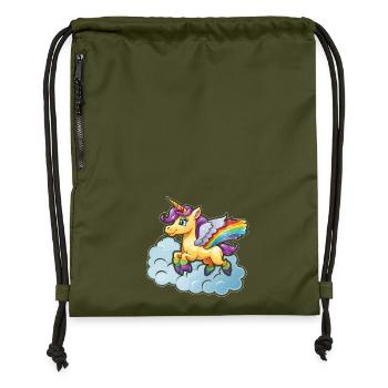 Regenbogen-Einhorn auf Wolke - Turnbeutel aus Recycling-Material - military Green - Vorne