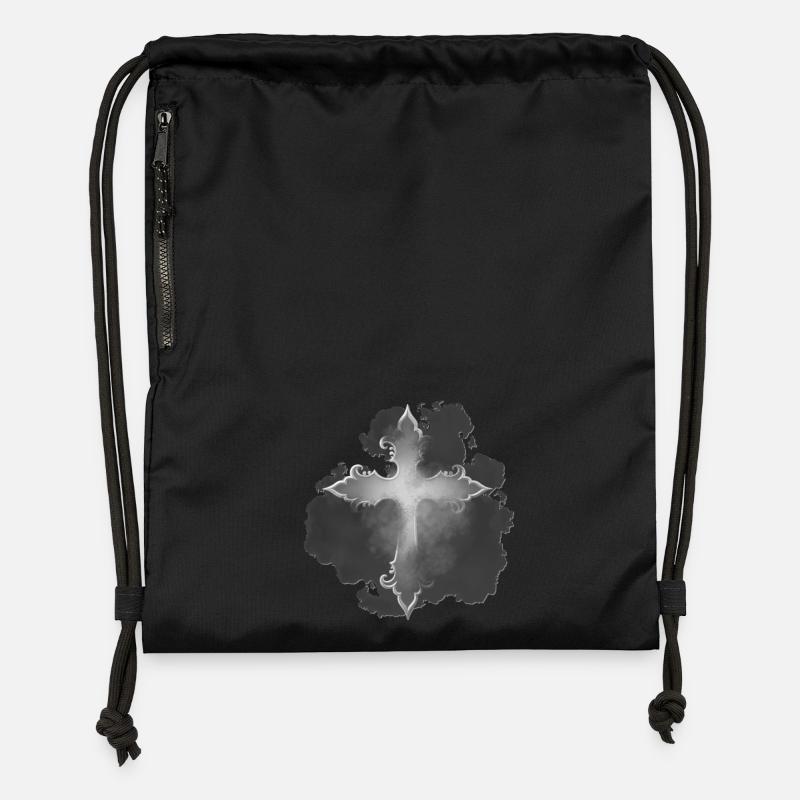 Croix gothique, brumeuse - Sac à cordon en polyester recyclé - noir