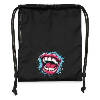 Laughing Cartoon mouth wide open with red lips - Gymsac made from recycled material - black - Front
