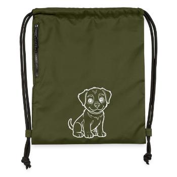 Happy puppy outline - Gymsac made from recycled material - military green - Front