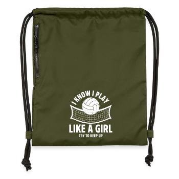 Spiel wie ein Mädchen Volleyball-Zitat - Turnbeutel aus Recycling-Material - military Green - Vorne