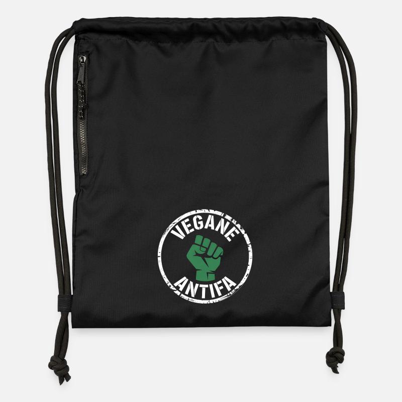 Vegane Antifa - Gegen Rechts - Turnbeutel aus Recycling-Material - Schwarz