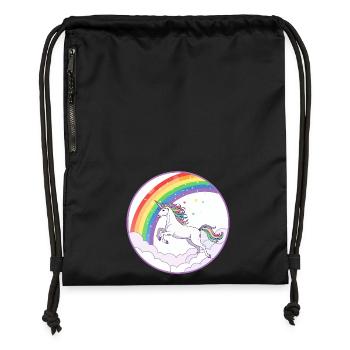 Regenbogen Einhorn über Wolken Herzchen Motiv - Turnbeutel aus Recycling-Material - Schwarz - Vorne