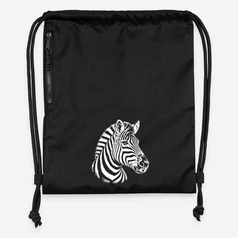 Zebra – black and white graphic with a zebra - Gymsac made from recycled material - black