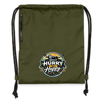 Dont Hurry Be Happy Sloth - Gymsac made from recycled material - military green - Front