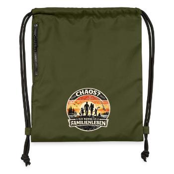 Familienchaos am Strand: Lebensfreude - Turnbeutel aus Recycling-Material - military Green - Vorne