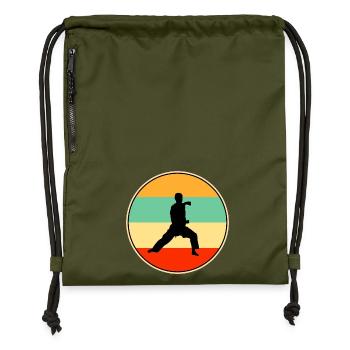 Silhouette rétro Karaté Arts martiaux Sunset - Sac à cordon en polyester recyclé - military green - Devant