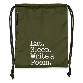 Eat Sleep Write a Poem - Gymsac made from recycled material - military green - Front