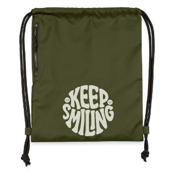 Keep Smiling Bold Typography Positive Quote - Gymsac made from recycled material - military green - Front
